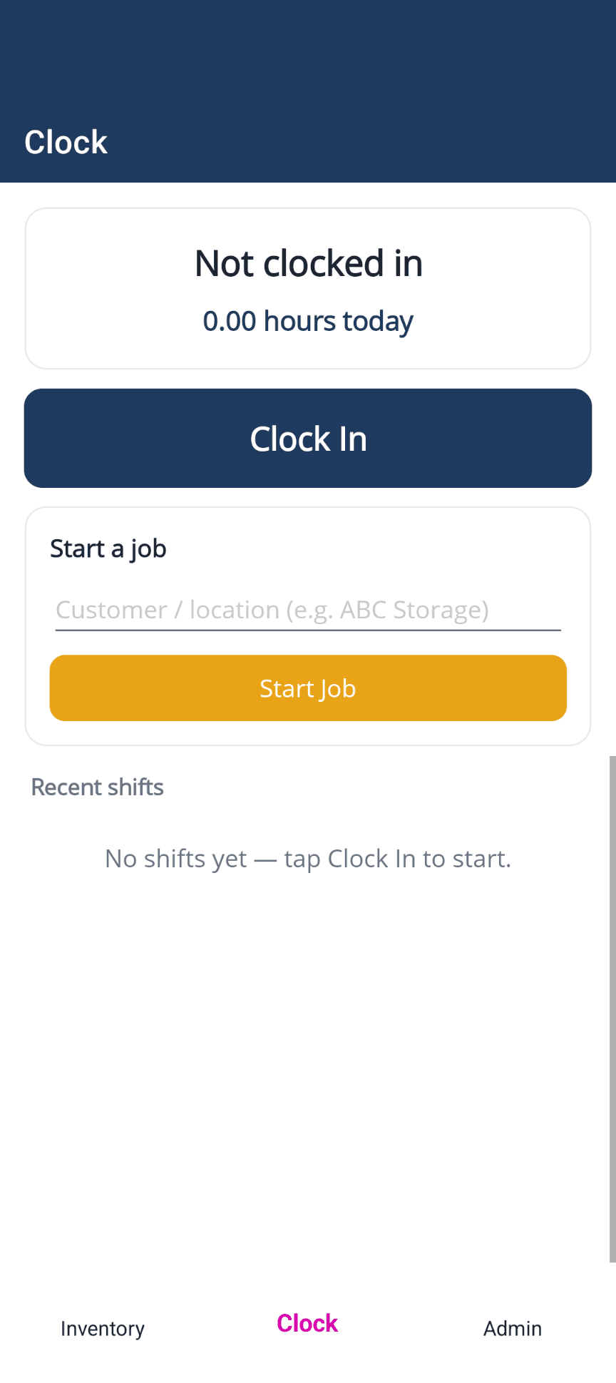 Southside Safe Lock & Door app: Time clock